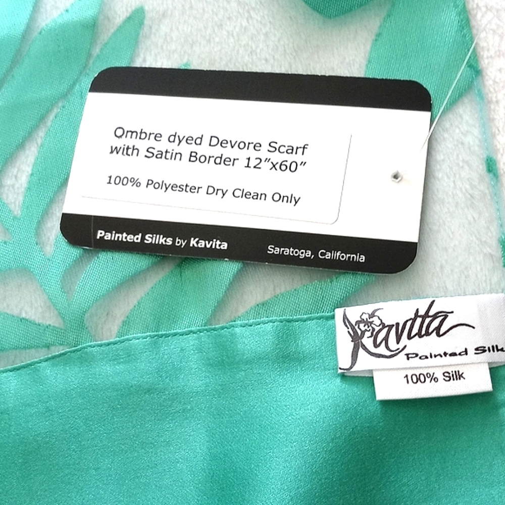 Kavita 100% Silk Aqua Painted Long Scarf In Teal, Sky Blue & Earth Tone Browns - Picture 10 of 15